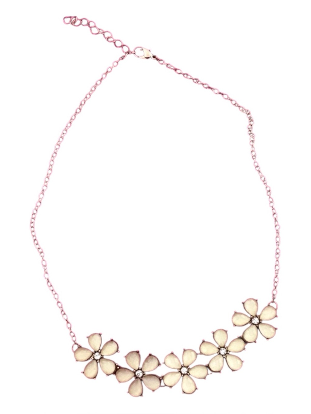 Gold Tone White Floral Statement Necklace Rhinestone Daisy Bib Bridal Coquette